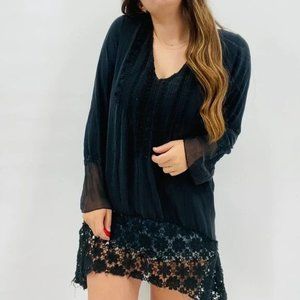JOHNNY WAS | Silk Black Lace Hem Tunic Top / Dress (Size S)